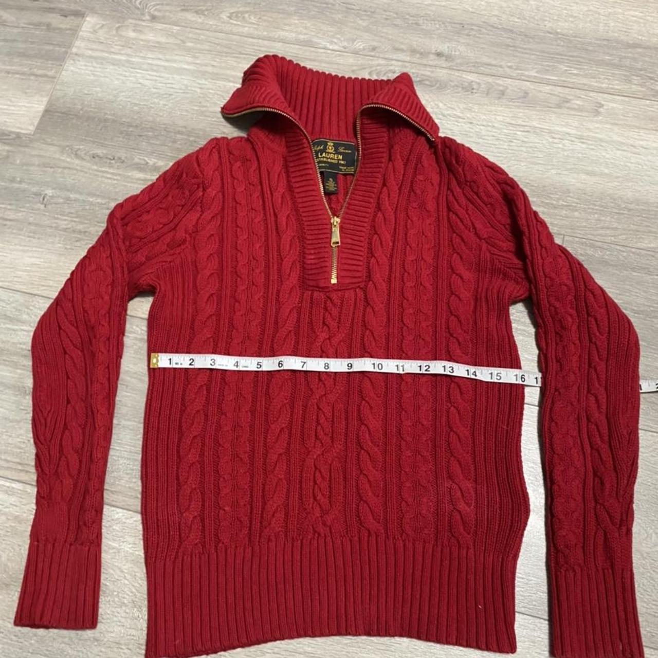 Ralph Lauren Red Cable knit quarter zip sweater Size... - Depop