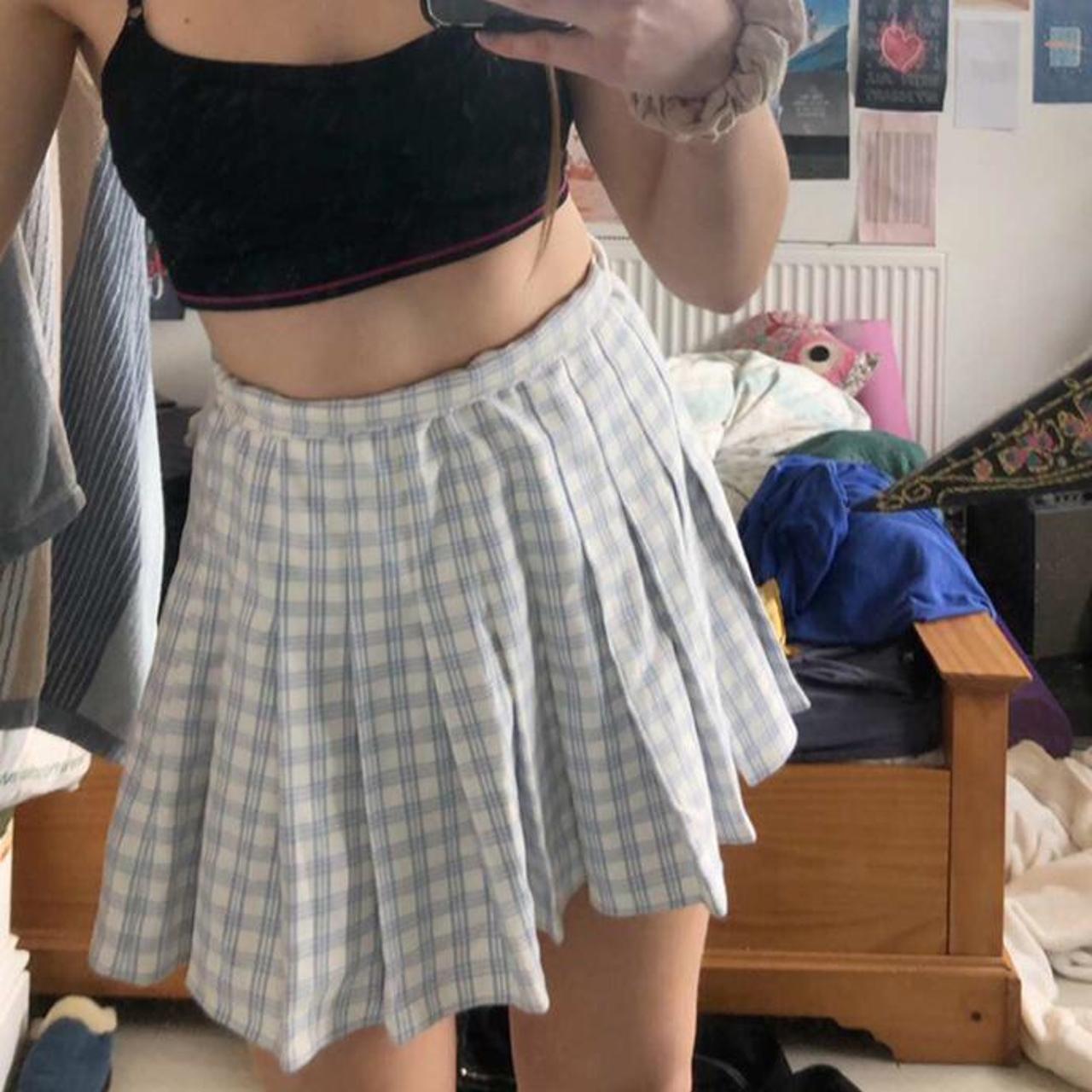Brandy melville pleated check tennis skirt in blue... Depop