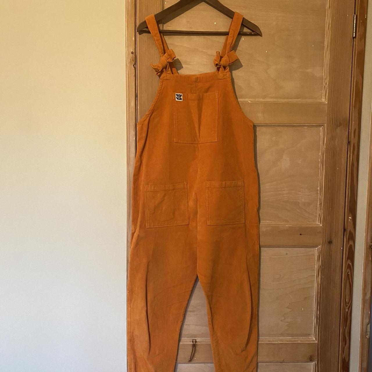 Lucy and Yak orange corduroy dungarees Size... - Depop