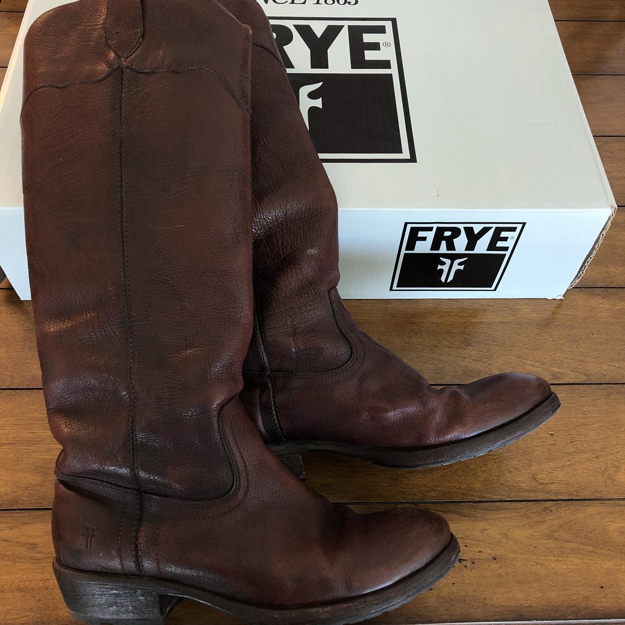 FRYE Carson Lug Riding Dark Brown Boots SZ 8 Depop