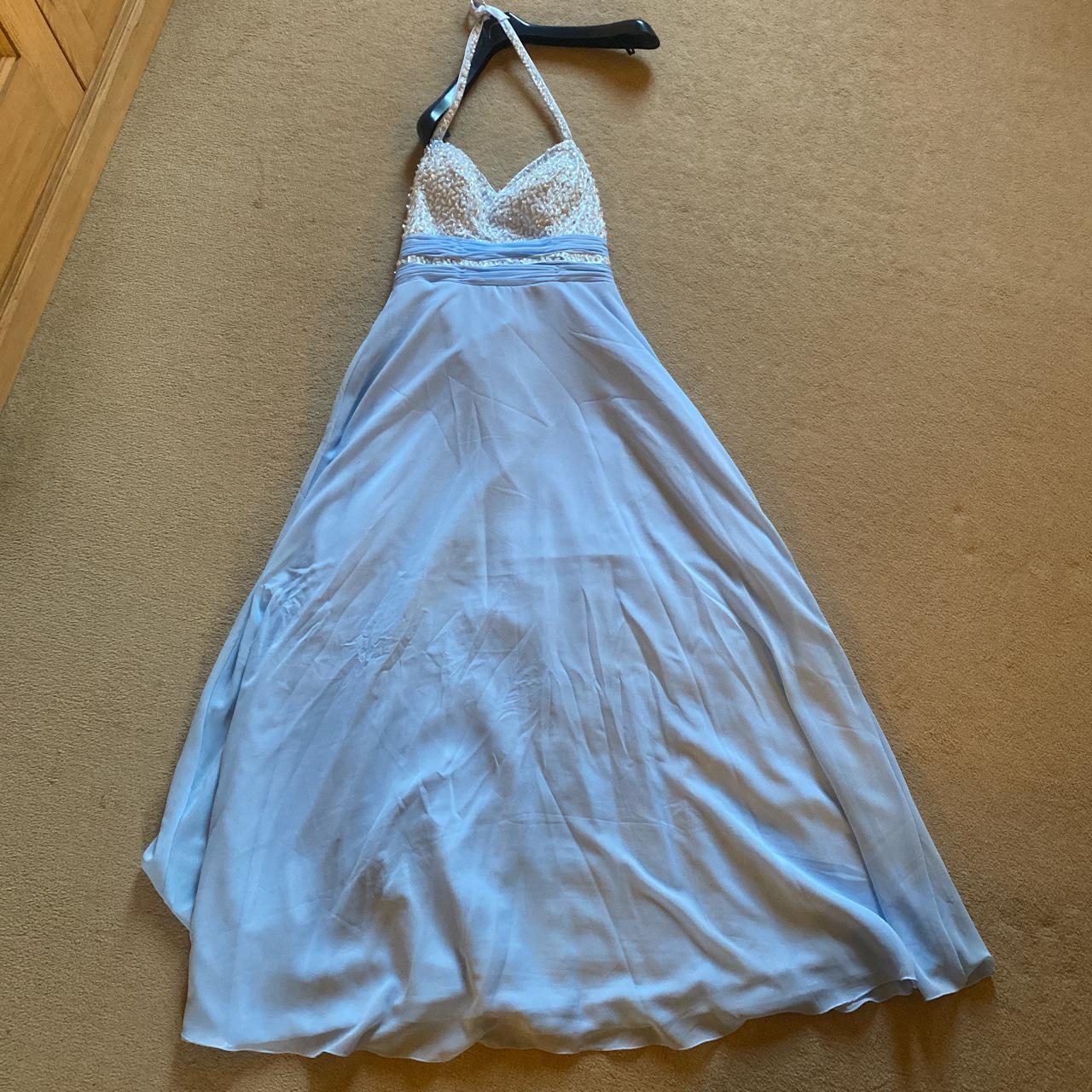 Blue sparkly halter neck prom dress - size 10, never... - Depop