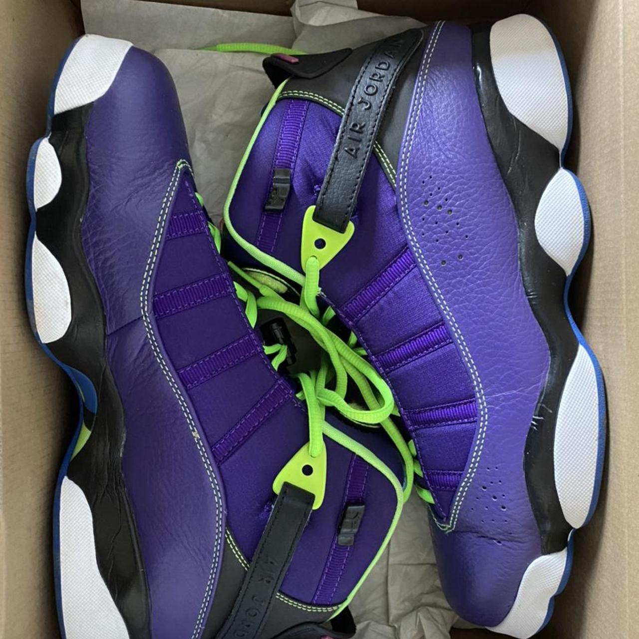 Lime green and purple jordans best sale