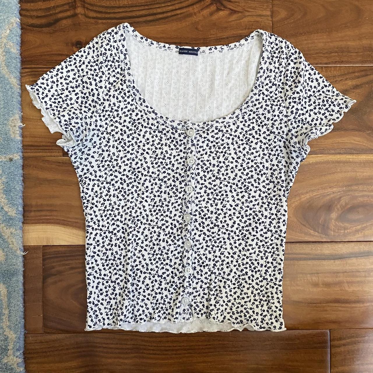 Brandy Melville pointelle floral zelly top. Lettuce... Depop