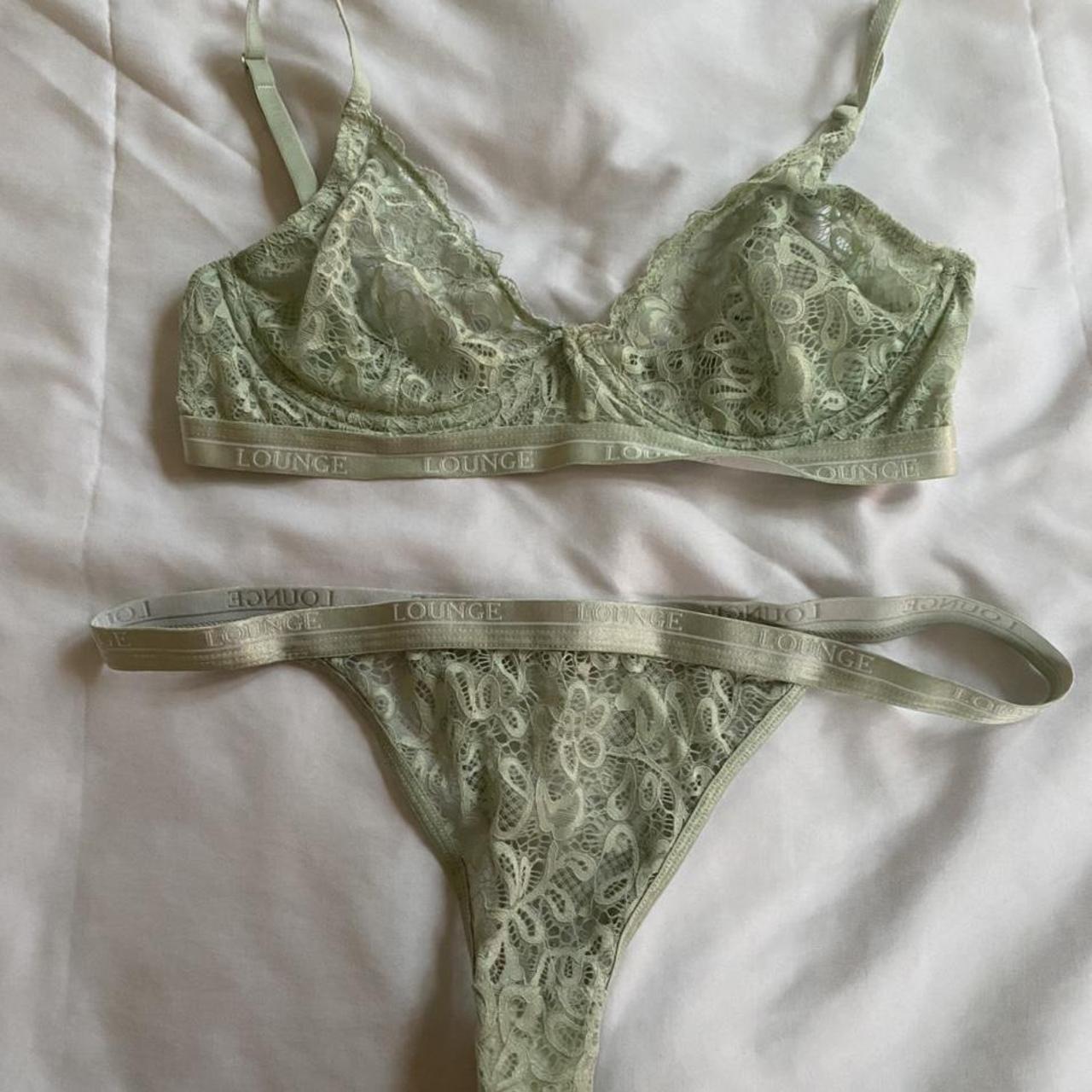 lounge underwear lace balcony bra and thong set in... Depop