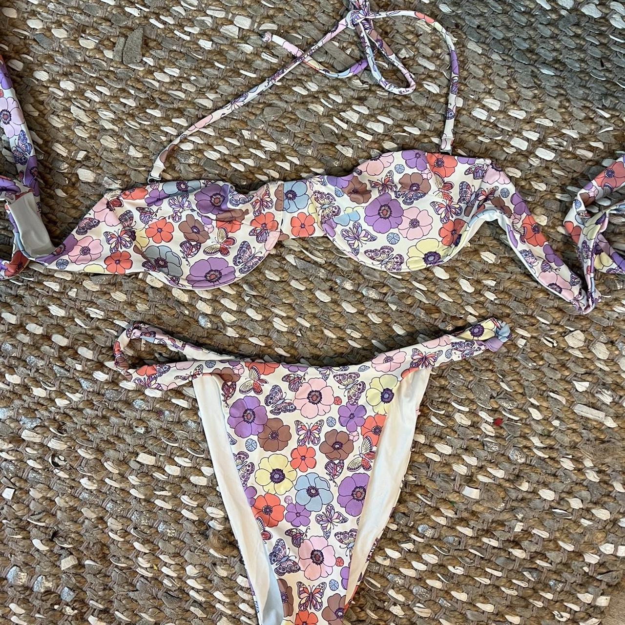 Triangl Women's Pink and Purple Swimsuitonepiece Depop