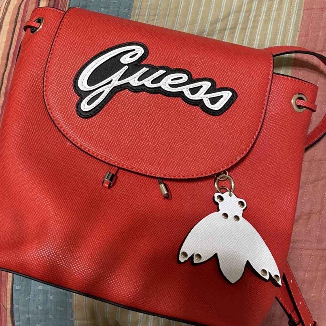 GUESS Red Crossbody Backpack with Bee Charm 😀 mini - Depop