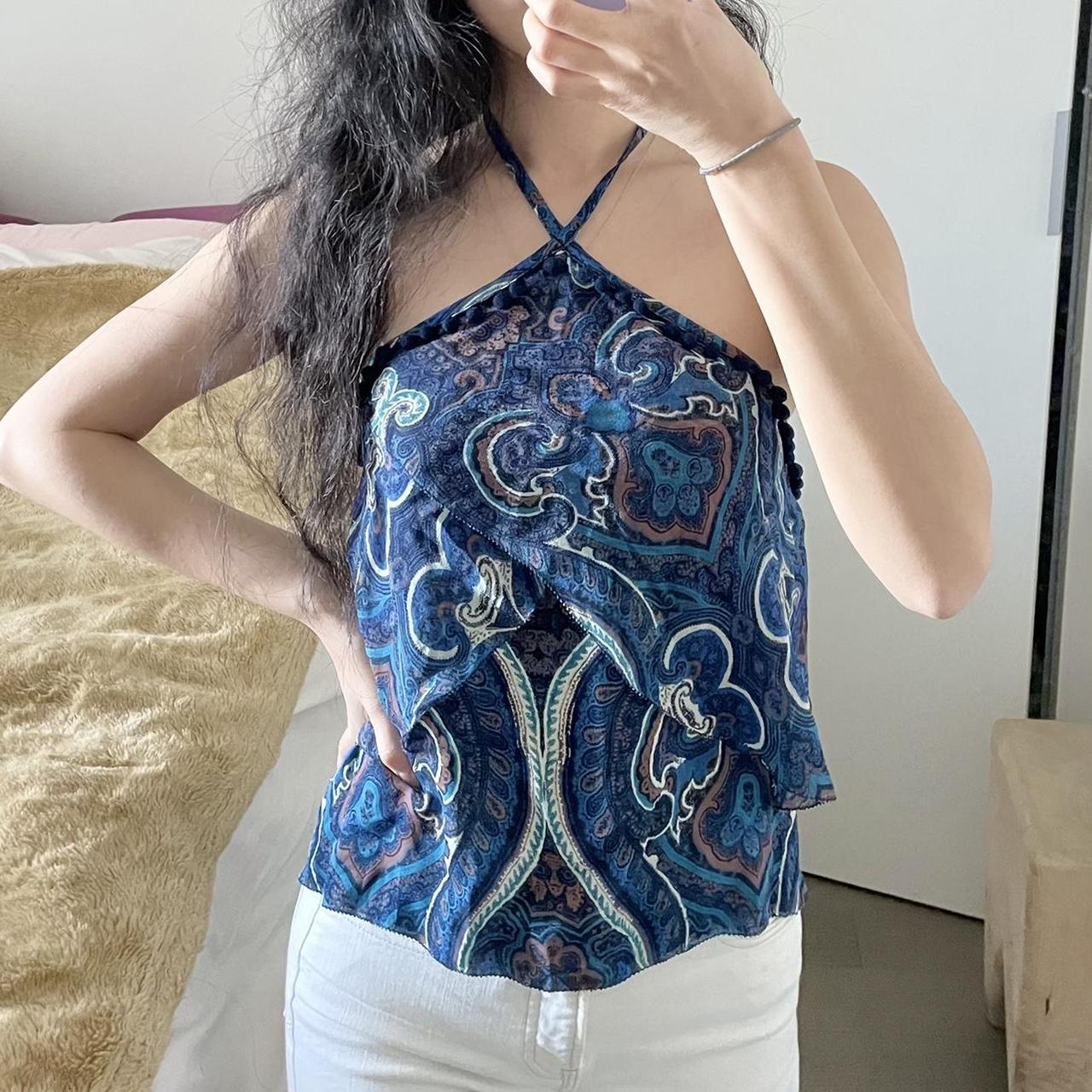 Blue Paisley Patterned Halter Top from... - Depop