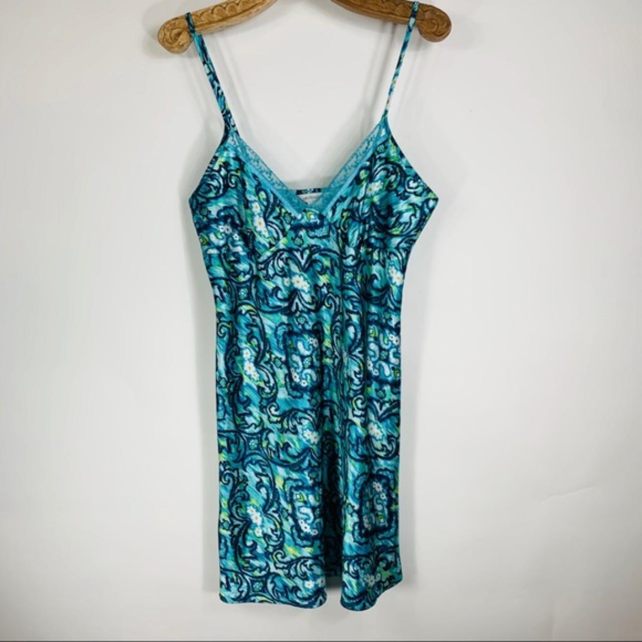 Liz Claiborne Satin Nightgown Teal Paisley and... - Depop