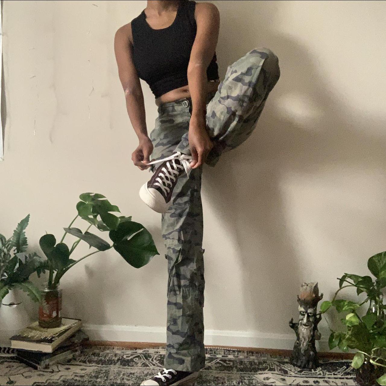 low rise camo cargo pants