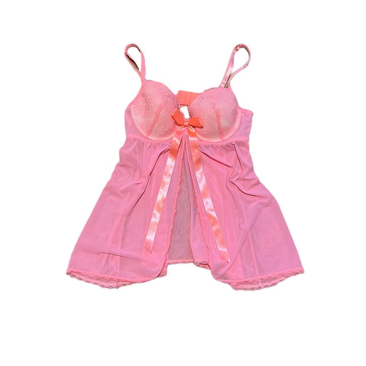 Cutest pink y2k bustier babydoll micro mesh top with... - Depop