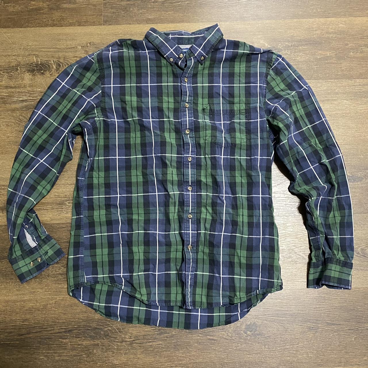 Old Navy - Green and Purple Plaid Button Down Shirt.... - Depop