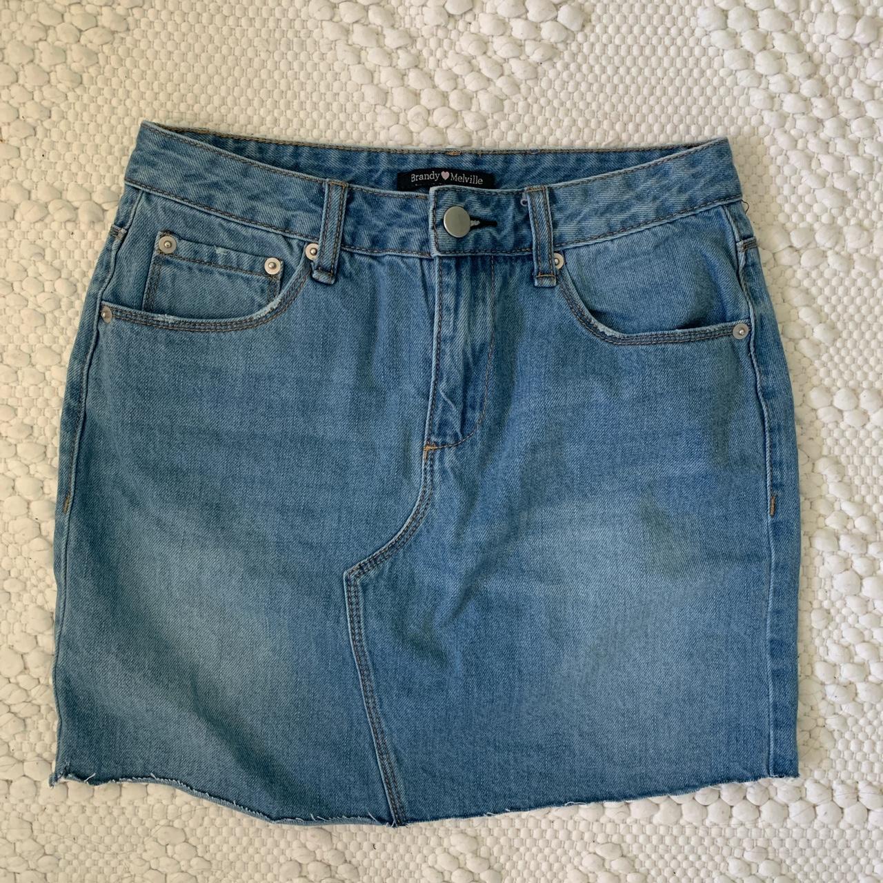 Brandy Melville denim mini skirt. Super cute in good... - Depop