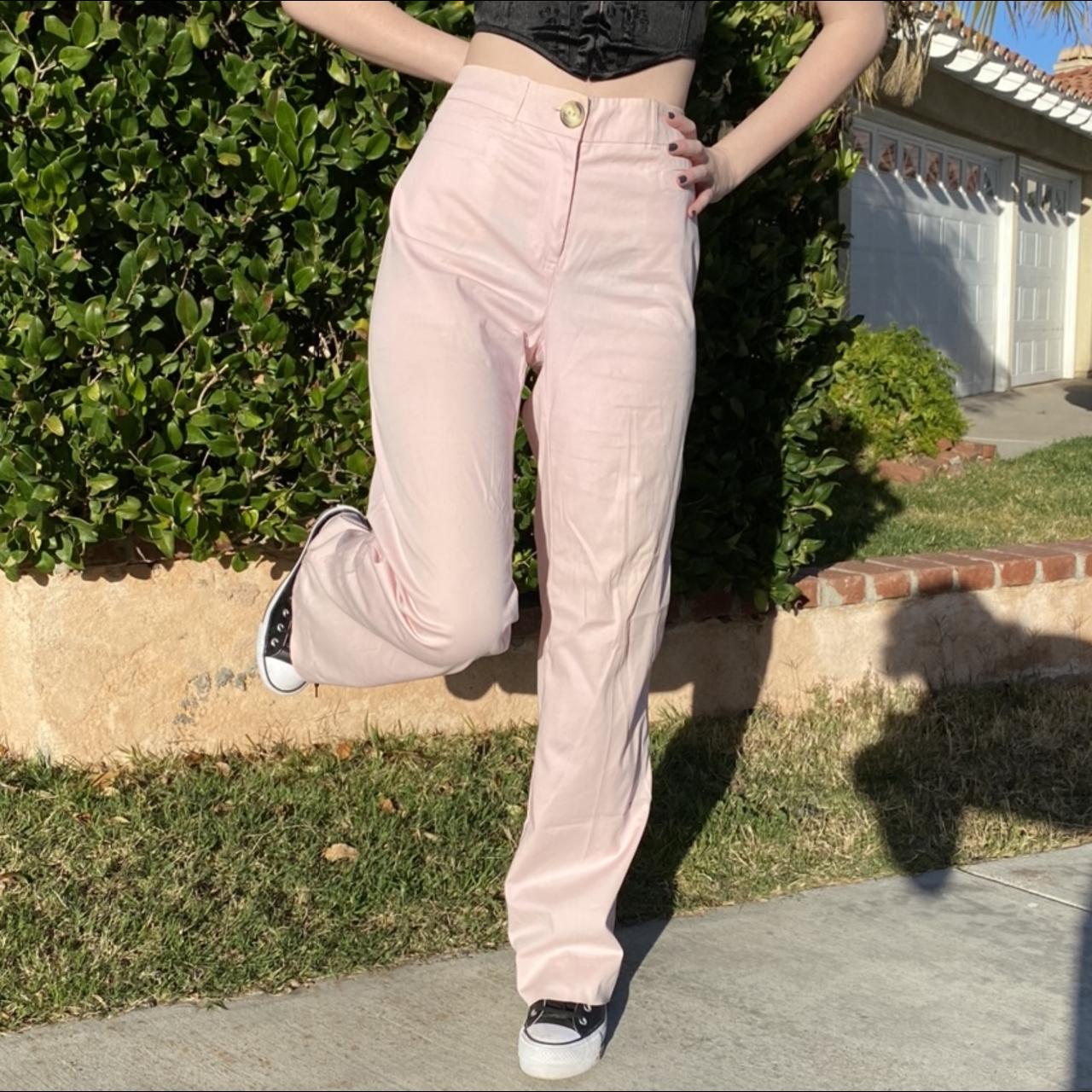 pastel pink high waisted flared trousers i’m 5,5... - Depop