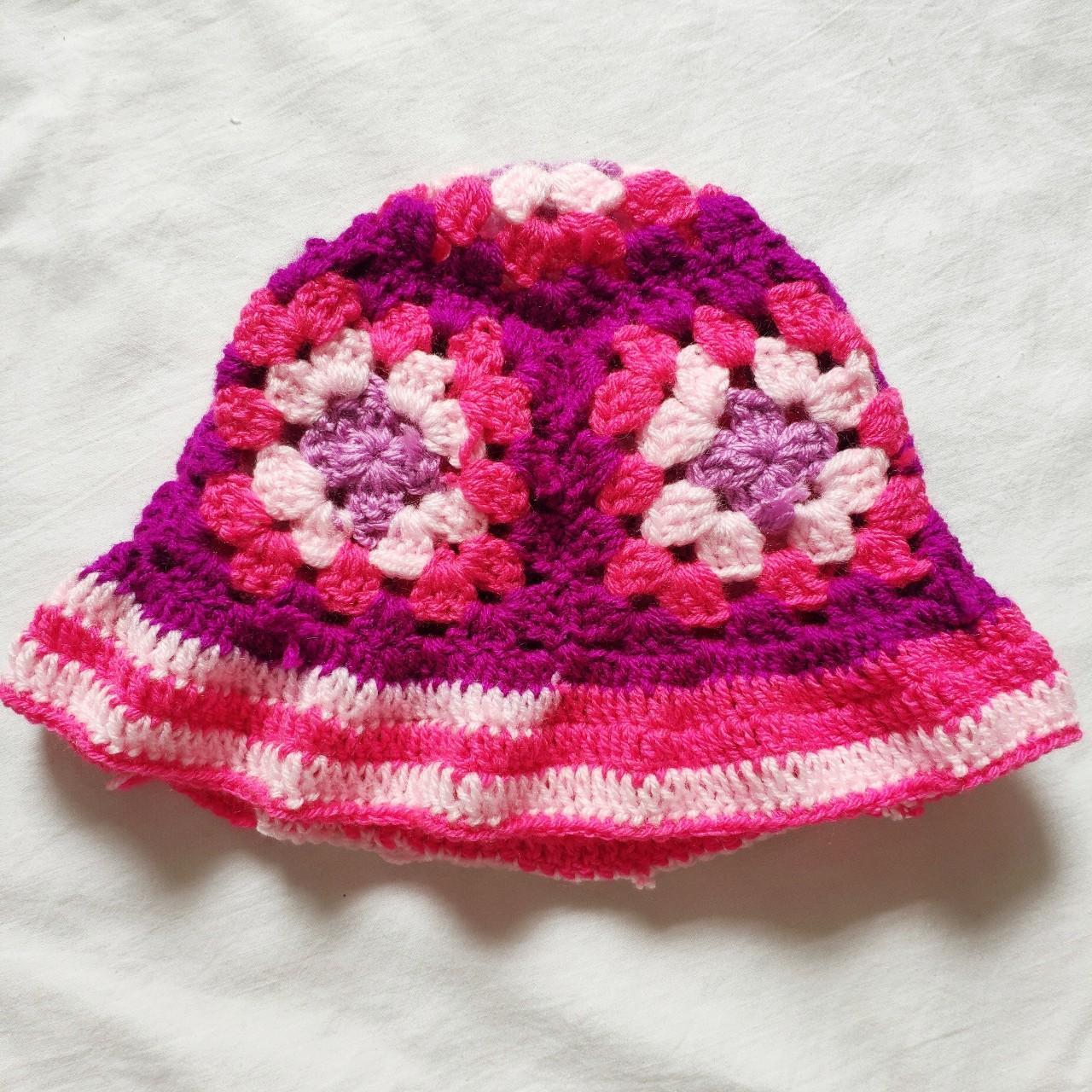 crochet bucket hat 🌿 pink, purple and red granny... - Depop