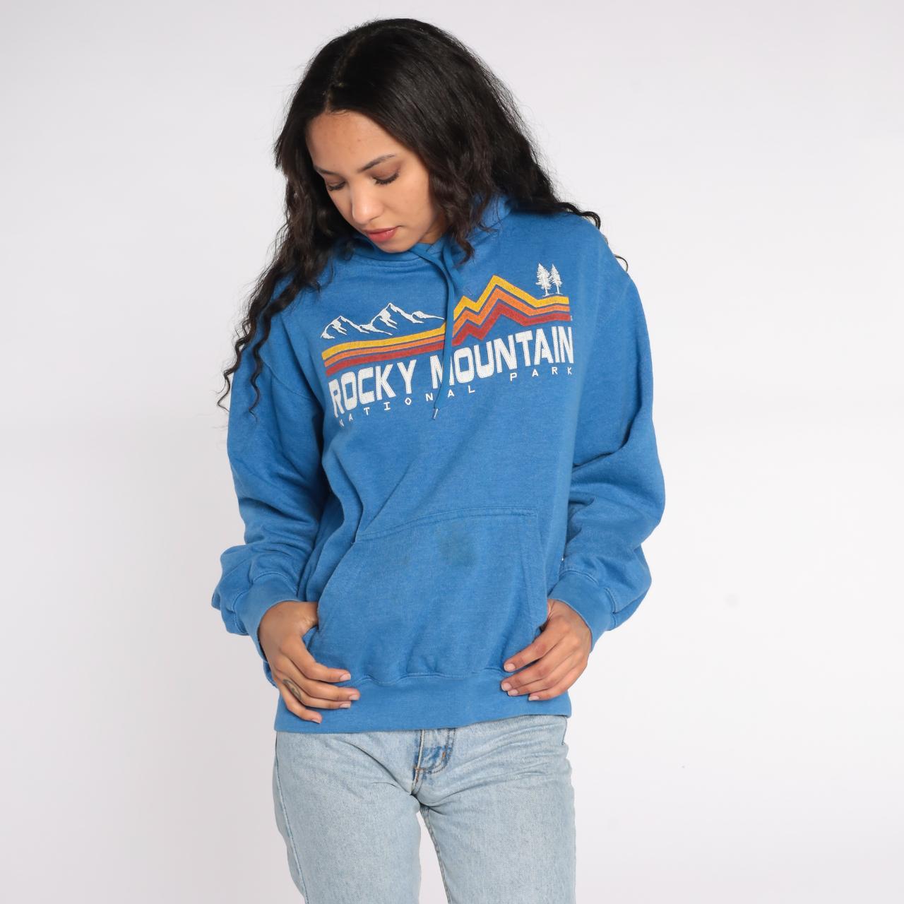 Modern Rocky Mountain hoodie sweatshirt in blue with... Depop