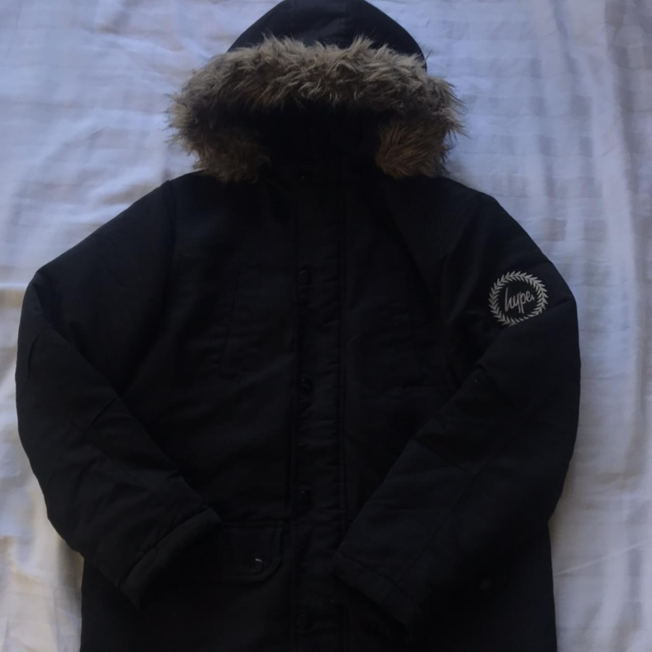 Hype puffer/parka Jacket With A Fur Hood - Black... - Depop