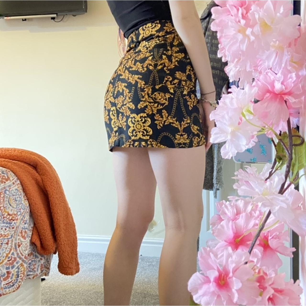 Black gold patterned denim skirt Perfect Depop