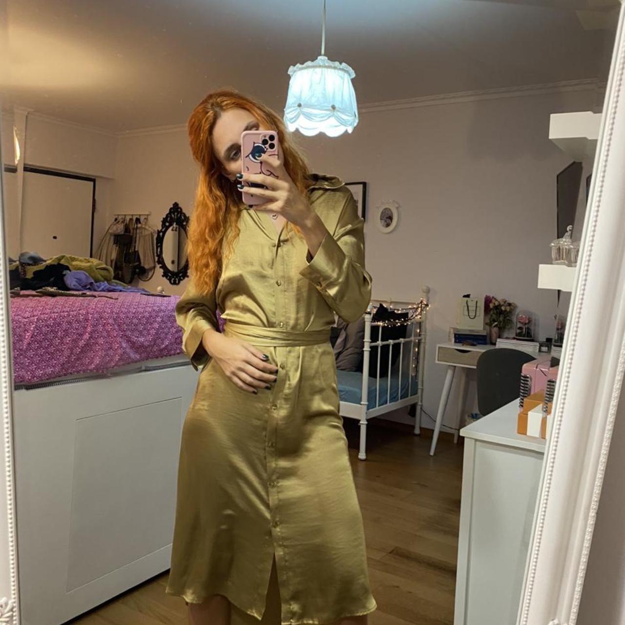 Zara Shirt Dress Midi satin shirt dress with - Main Image