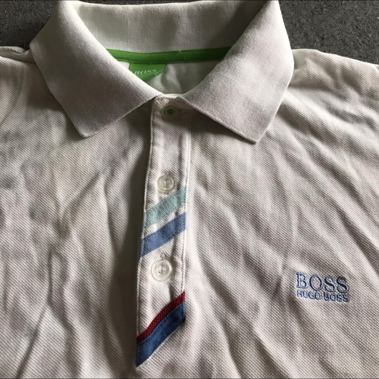Boss white polo shirt , XL green label, regular fit... - Depop