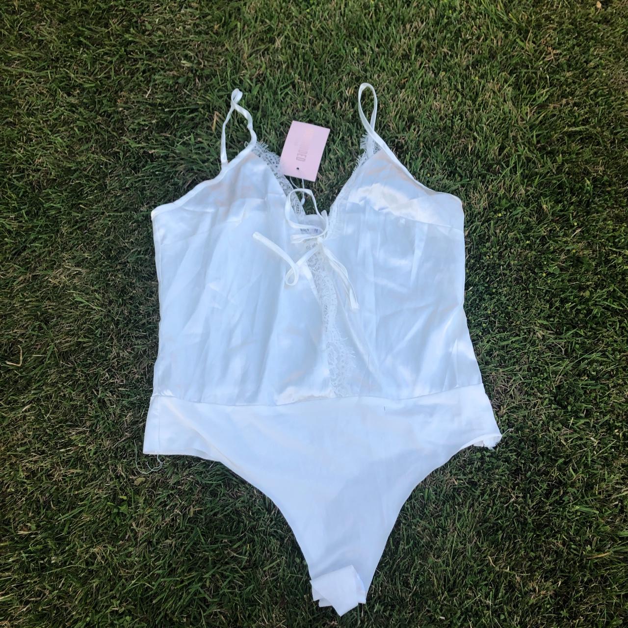 Beautiful Misguided Satin Bodysuit With Lace Trim Depop