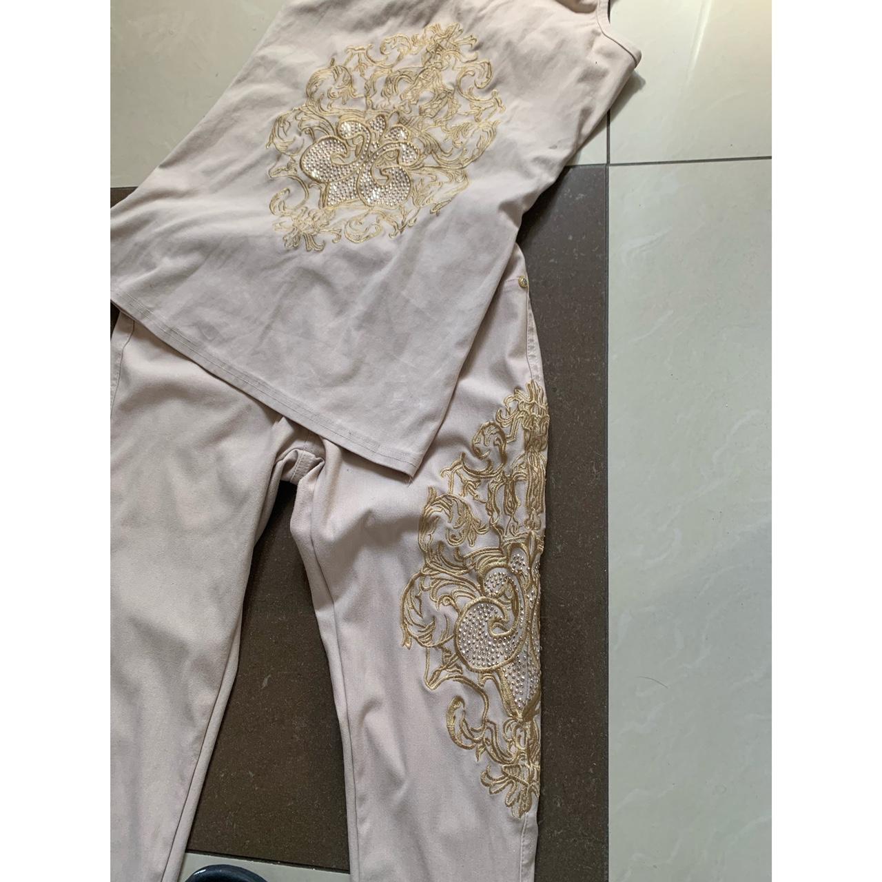 Beige embellished two piece set Worn once there is... - Depop