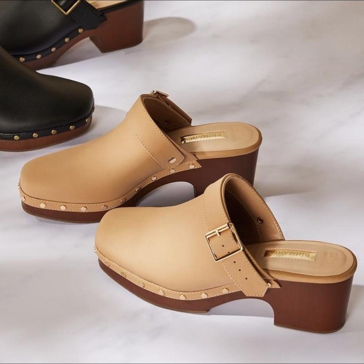 Primark brown / tan clogs with gold hardware Slip... Depop
