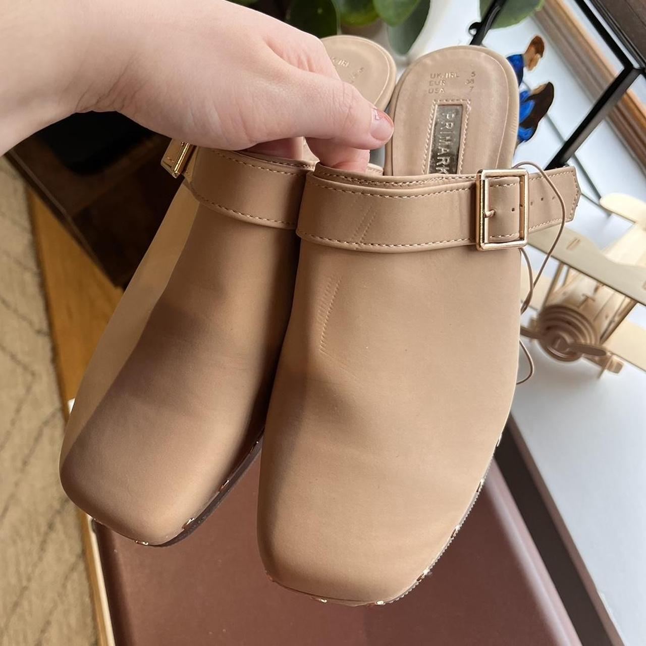 Primark brown / tan clogs with gold hardware Slip... Depop