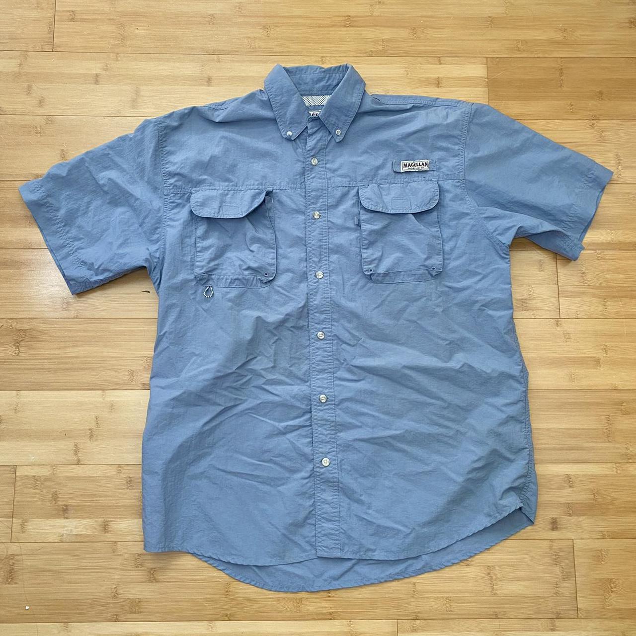 Magellan Blue/Gray shirt Button down Two front... - Depop