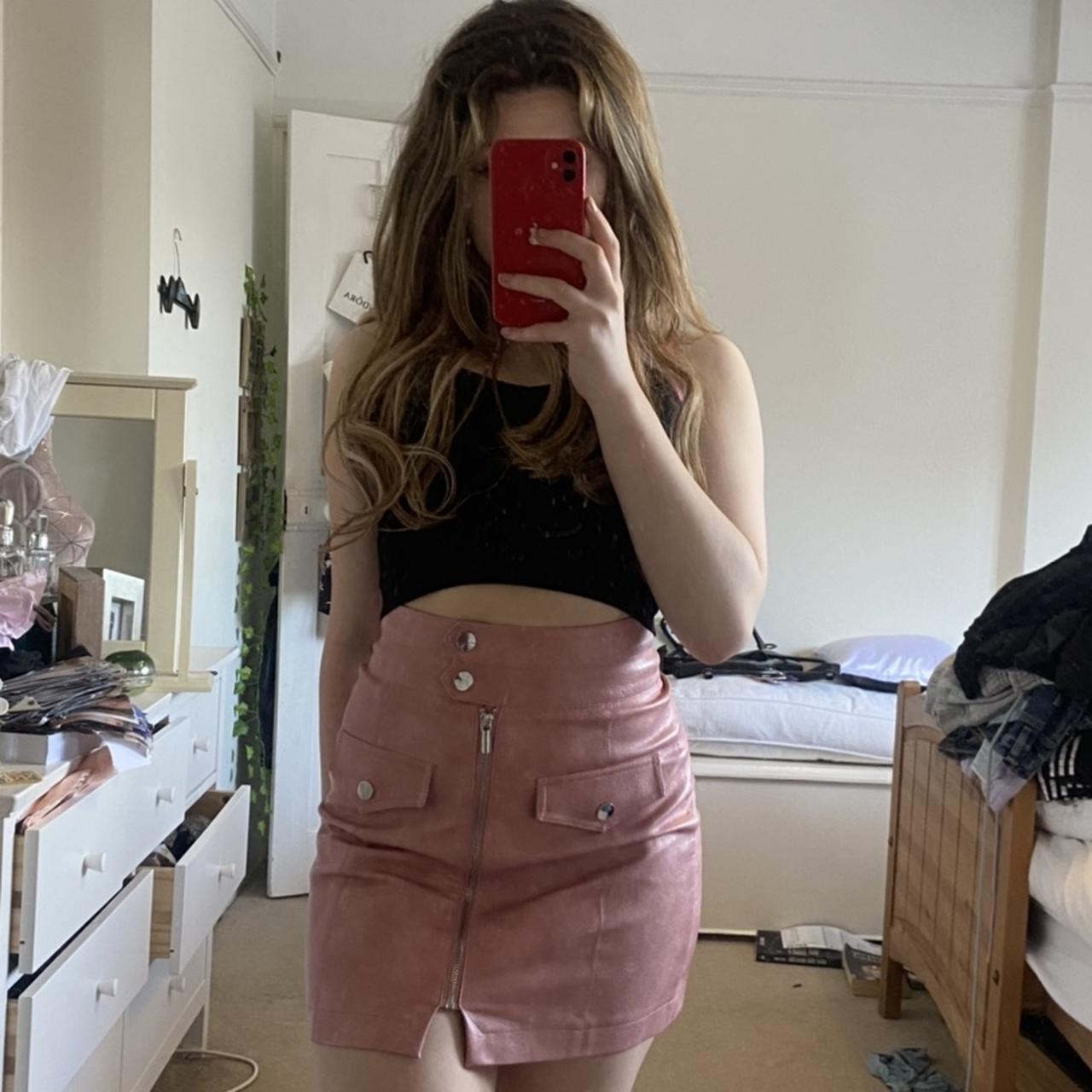 TOPSHOP PINK FAUX LEATHER MINI SKIRT Preferably. Depop