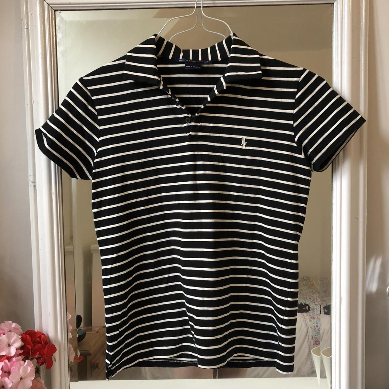 Black and White Striped Ralph Lauren Polo Sixe... - Depop