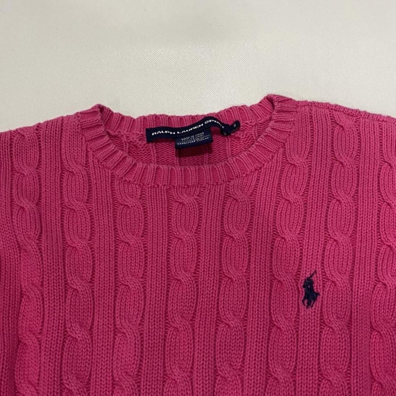 vintage pink ralph lauren cable knit sweater with... - Depop