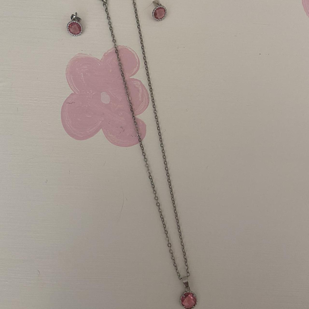 Product Image 1 - pink and silver jeweled necklace