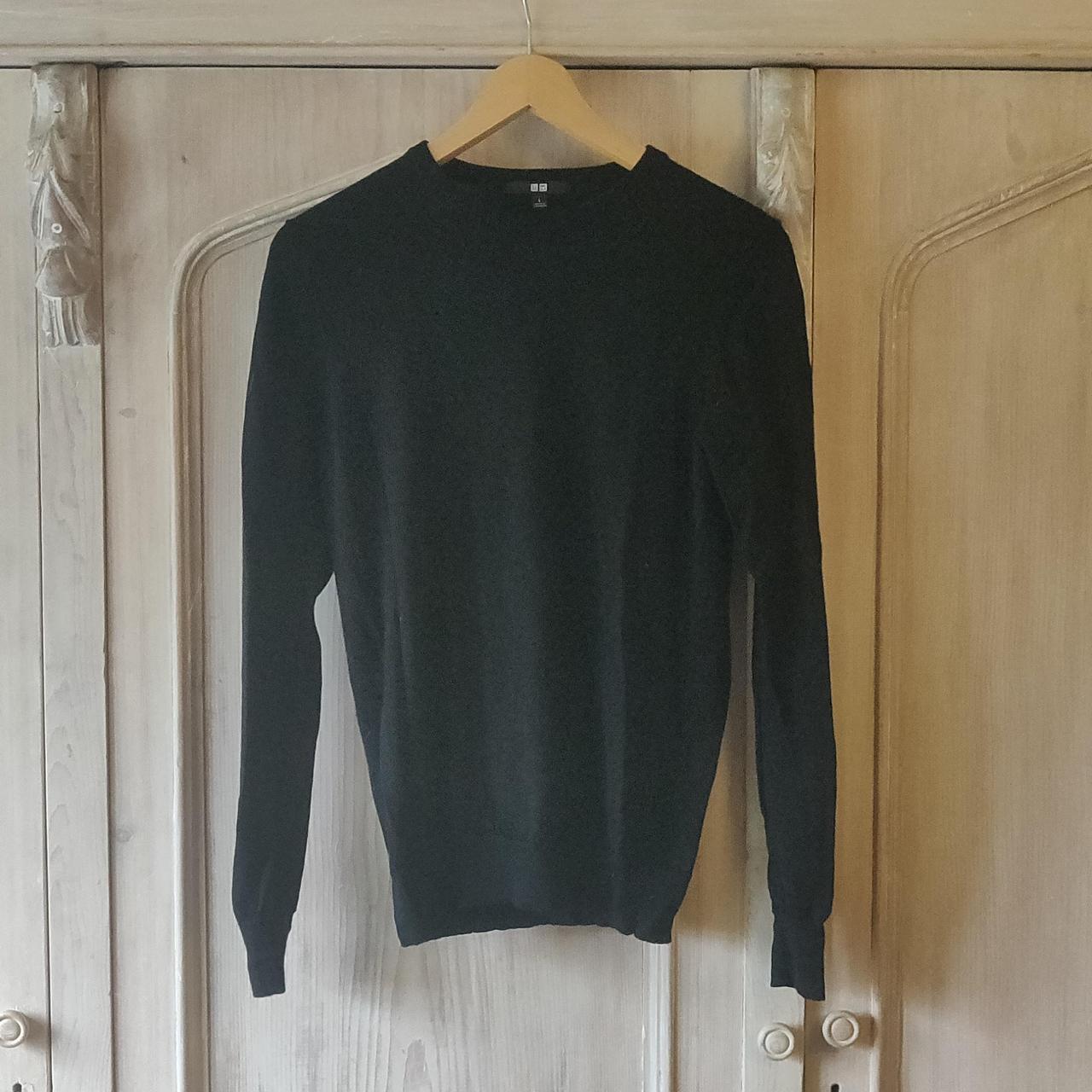 Uniqlo black merino wool jumper, lightweight knit.... - Depop