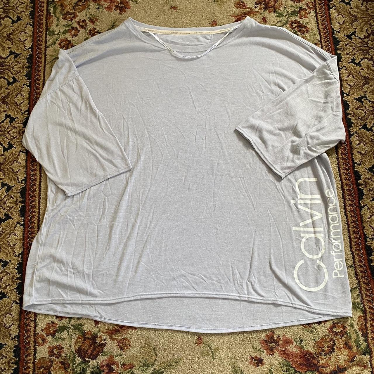 Calvin Klein Sportswear Women's Blue and White Tshirt Depop