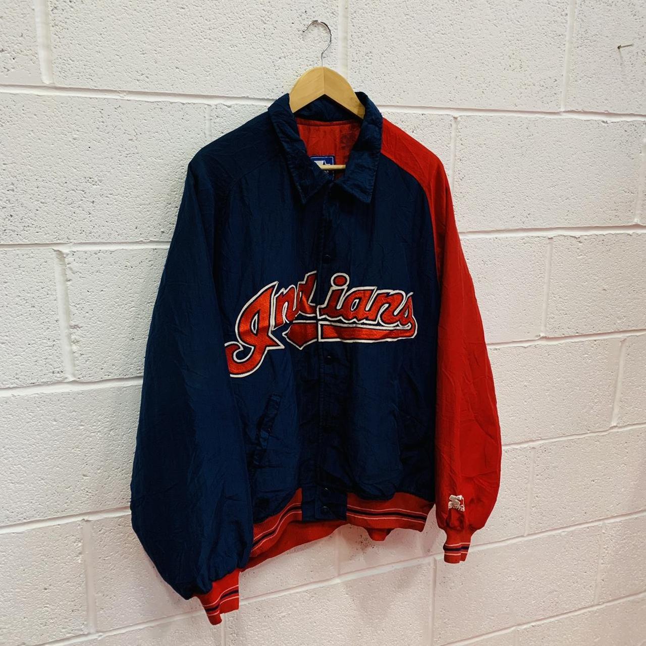 Vintage Starter Indians MLB Varsity Jacket Collared... - Depop