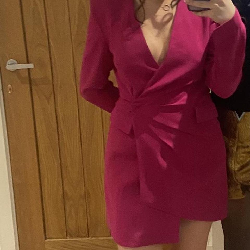 zara pink draped blazer dress