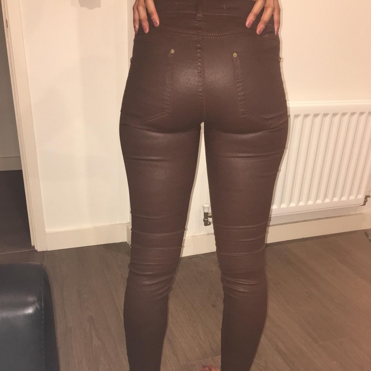 Zara tan brown faux leather leggings pants skinny - Depop