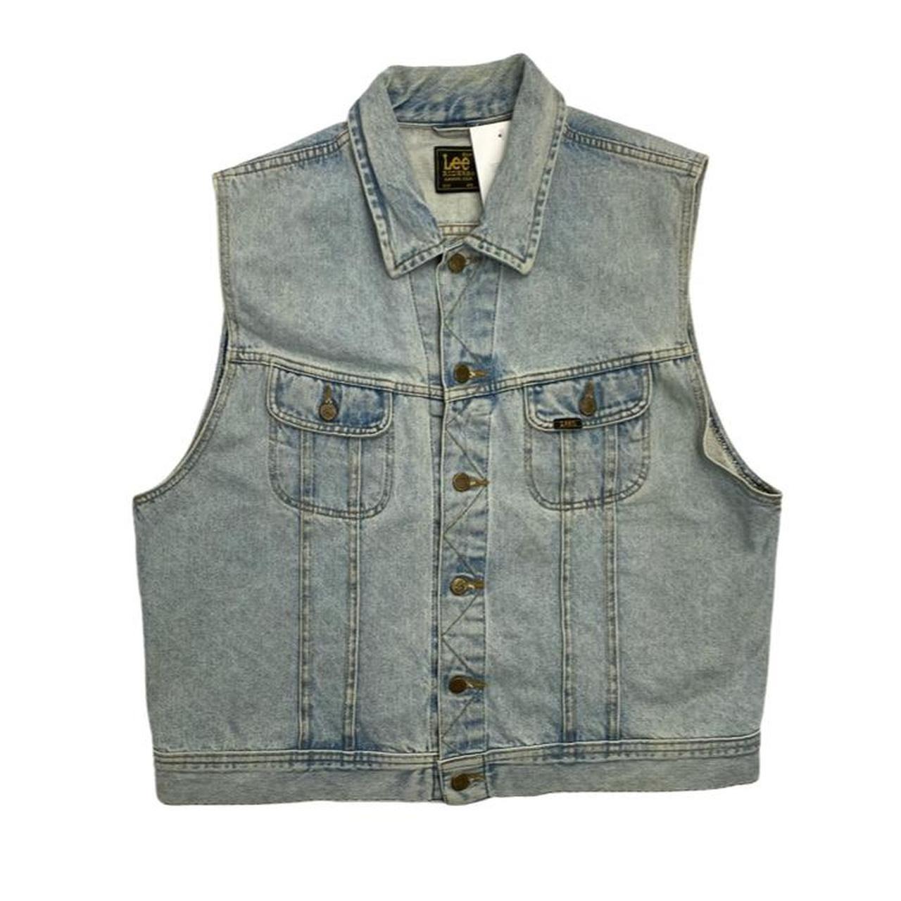 Vintage Lee Denim Trucker Gilet Vest Jacket 90s Blue - Depop