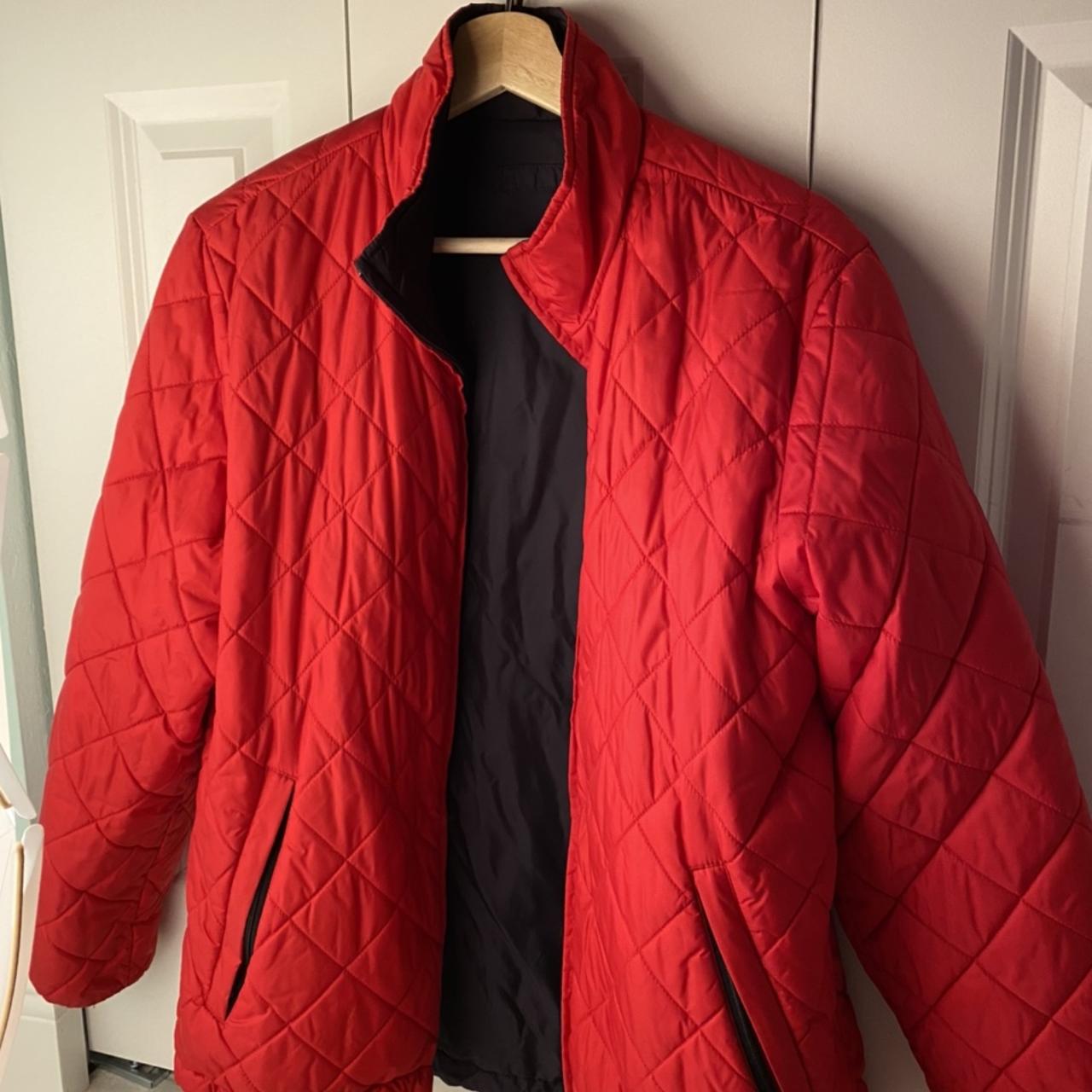 Red vintage puffer jacket. Adjustable fits... - Depop