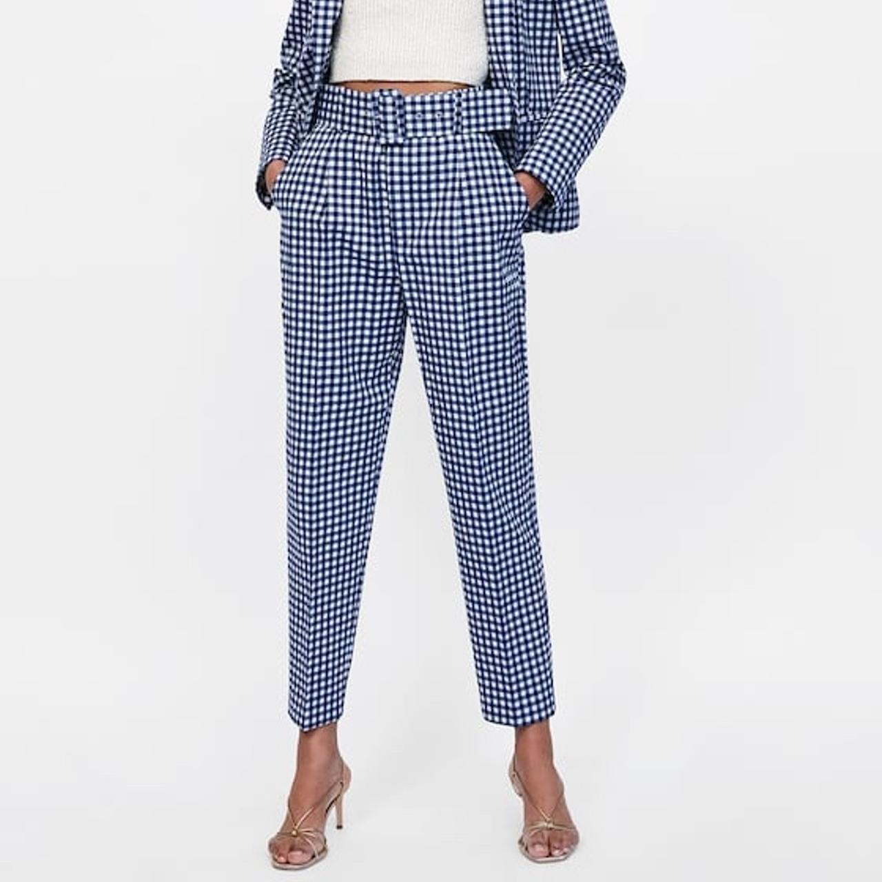 Zara blue and white gingham check trousers