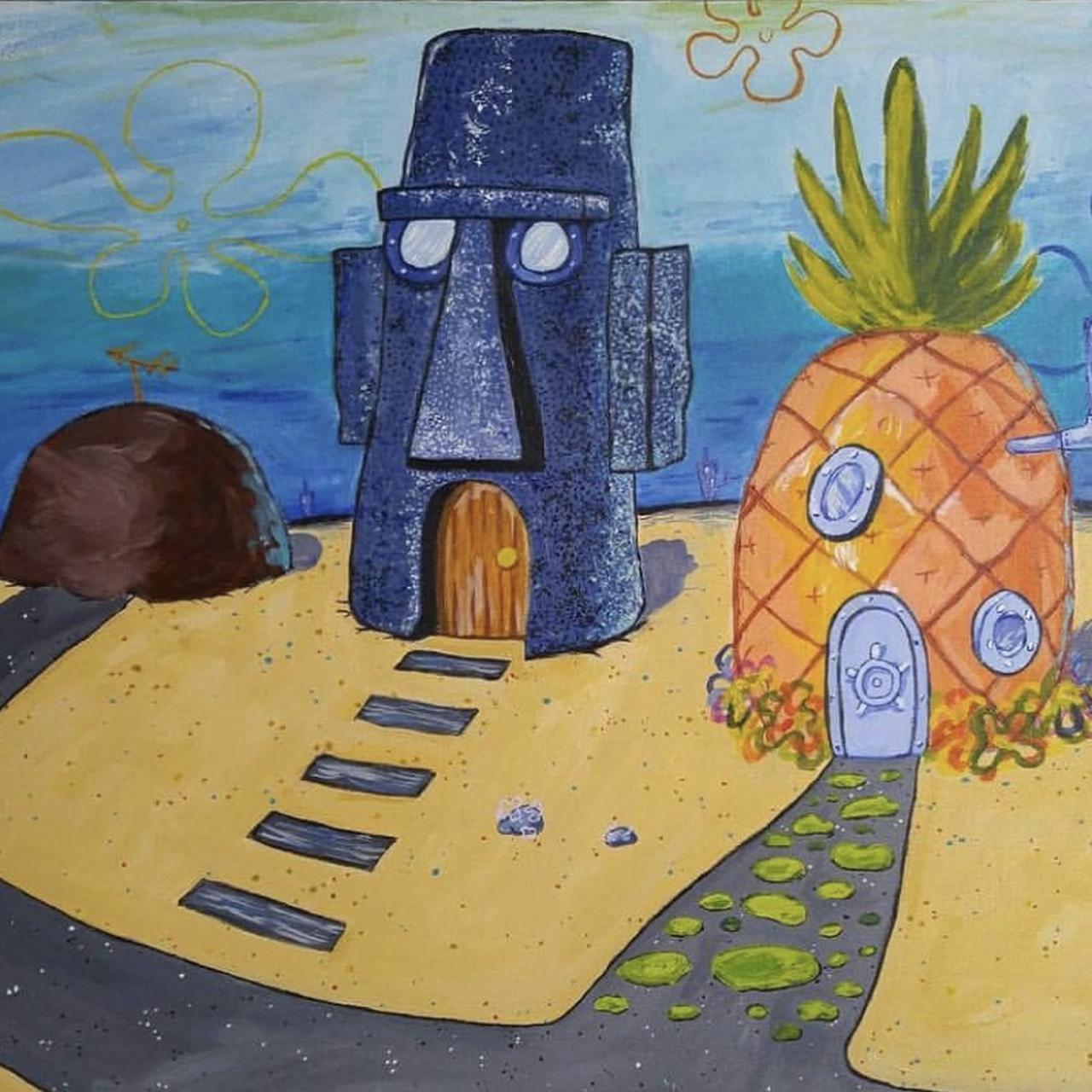 Sad spongebob 5x7 acrylic painting - Depop