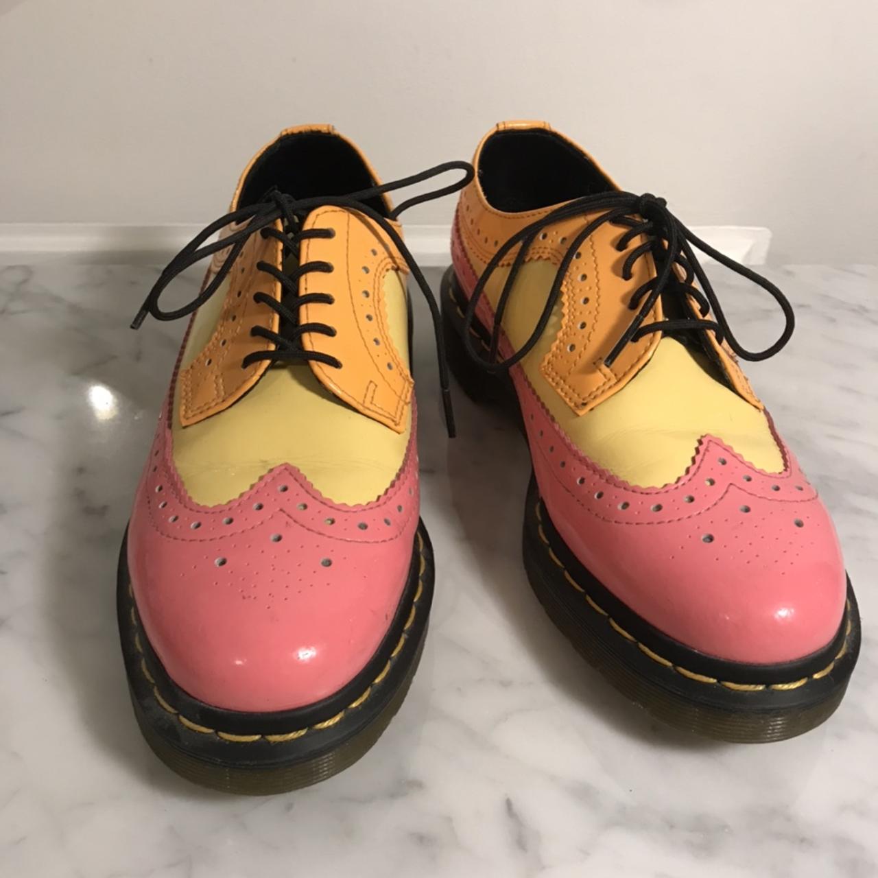 Dr. Martens Women's Yellow and Pink Brogues | Depop