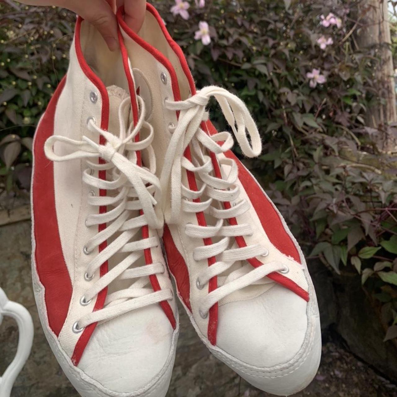 Vintage Chuck Taylor hi top converse red and white,... - Depop