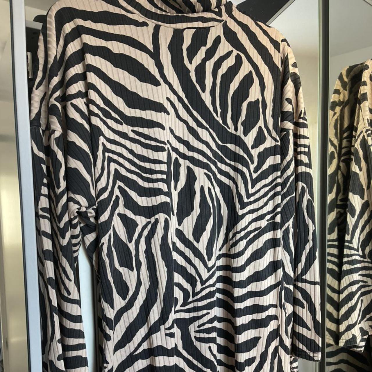 Beige and Black Zebra Print Dress - Wide Sleeves... - Depop