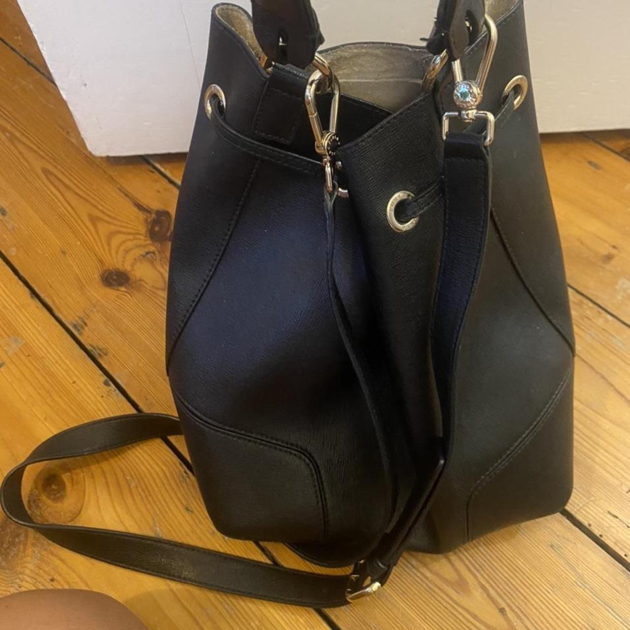 Beautiful Black Leather Furla Bucket Bag With Suede Depop