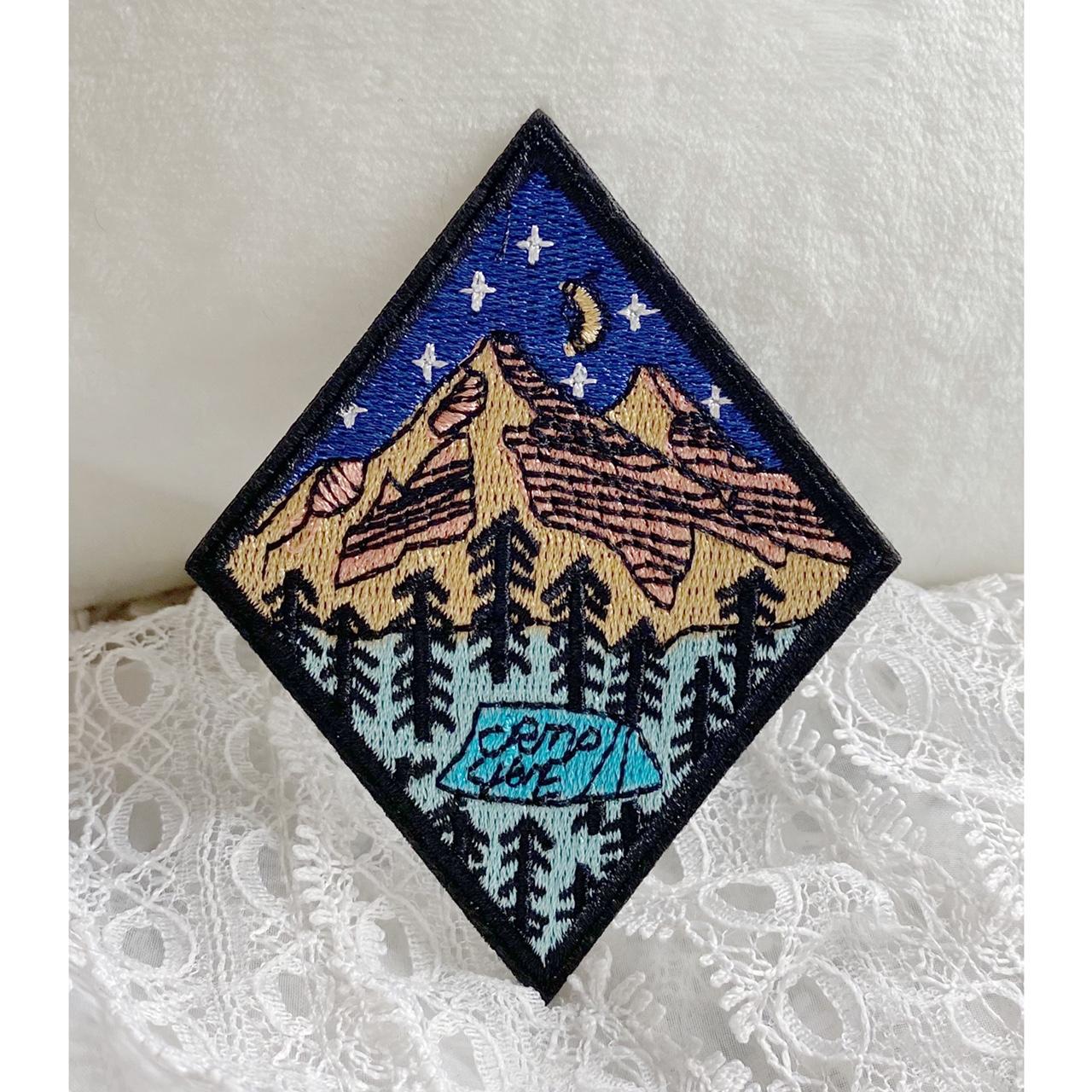 Iron on patch:Camp live night landscape mountain... - Depop