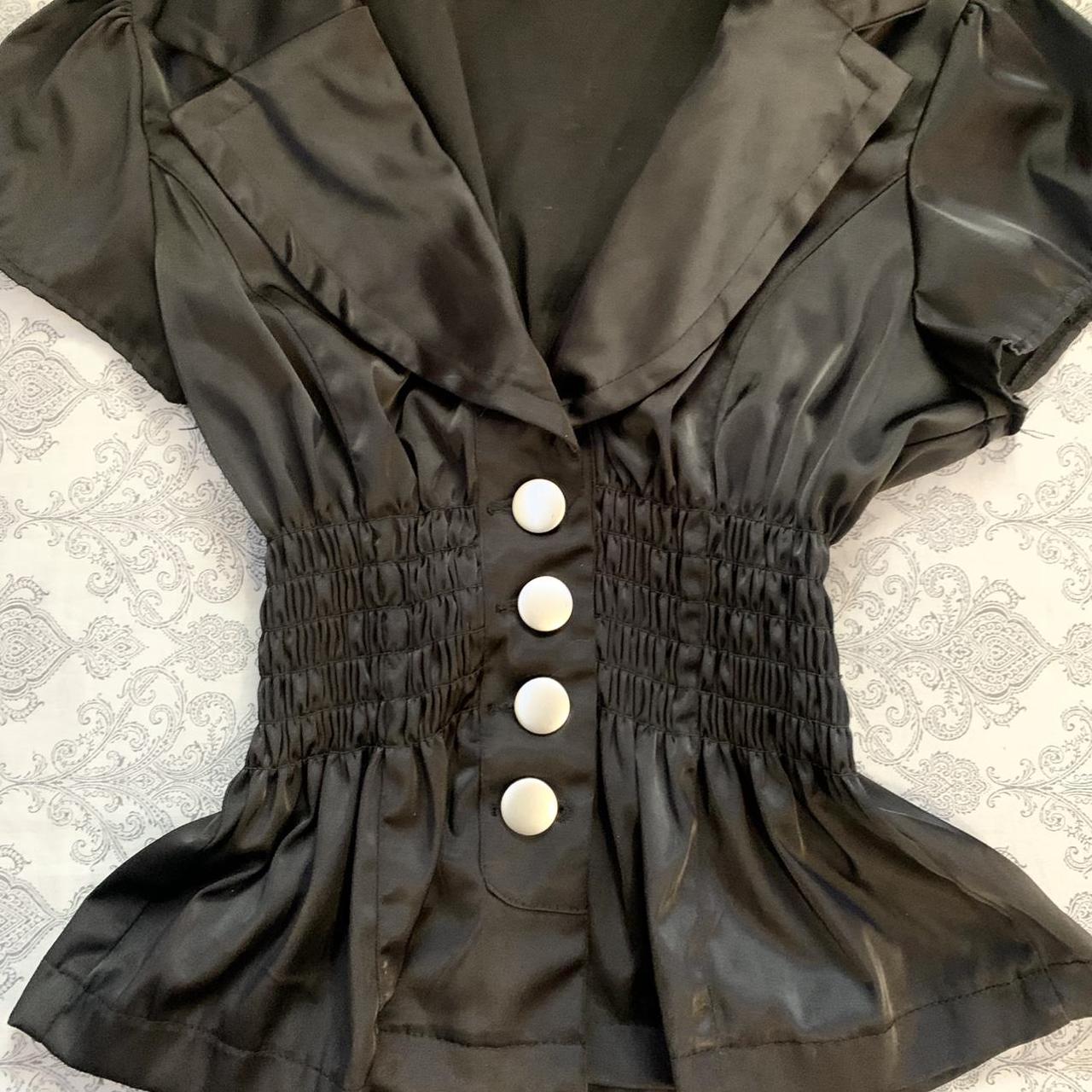 Button up top🕸 ☆ Black satin like fabric peplum... - Depop