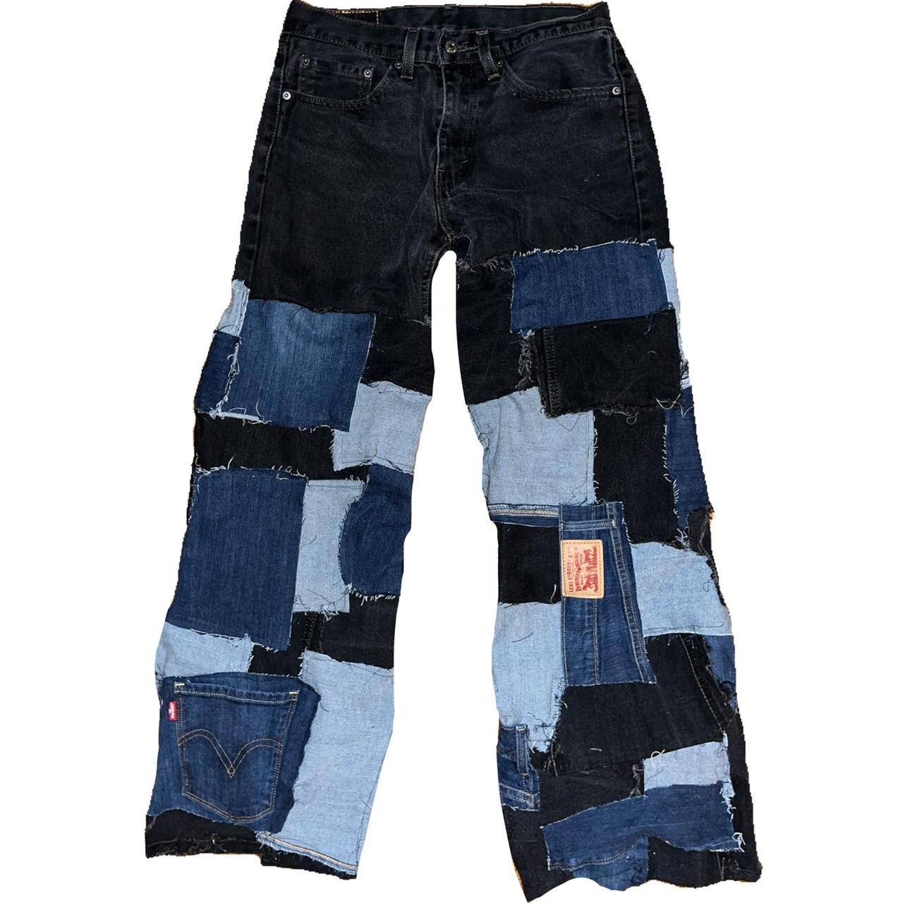 1of1 custom reworked levi black patchwork jeans... - Depop