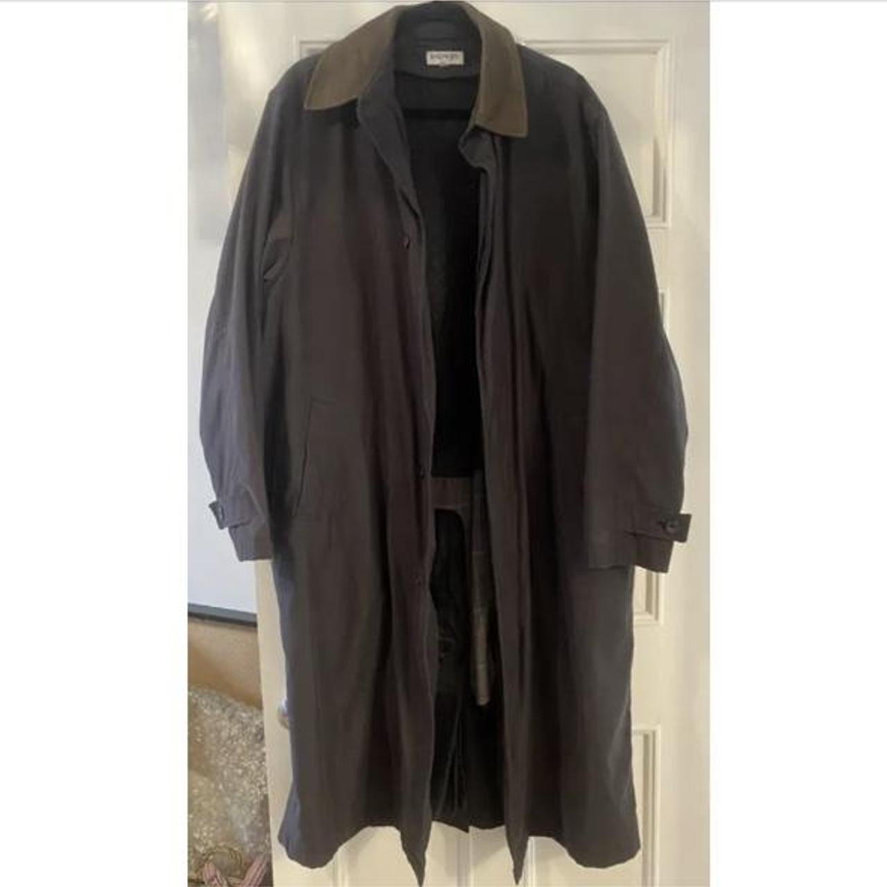 Balmain dark grey trench coat, unisex, brown suede... - Depop
