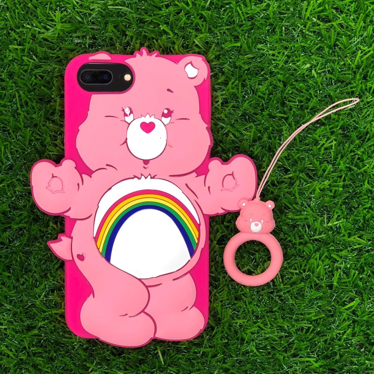 pink 3D care bears case with finger holder for